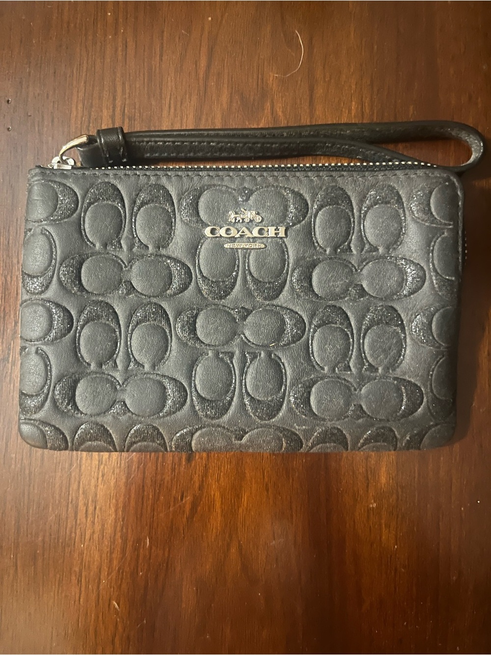 Coach Black Signature Embossed Leather Wristlet Card Holder